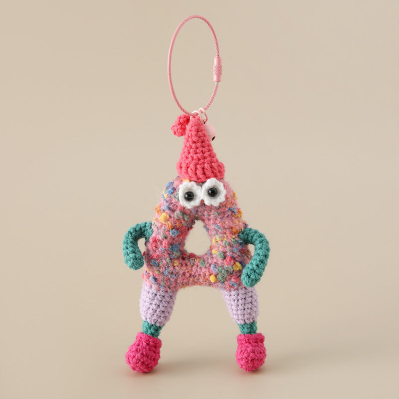 Alphabet Amigos Keychains Handmade Monogram Charms colorful crochet letter A charm with eyes and hat