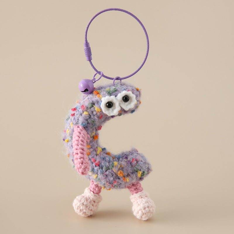 Alphabet Amigos Keychains - Handmade Monogram Charms C letter in purple with eyes and pink legs keychain