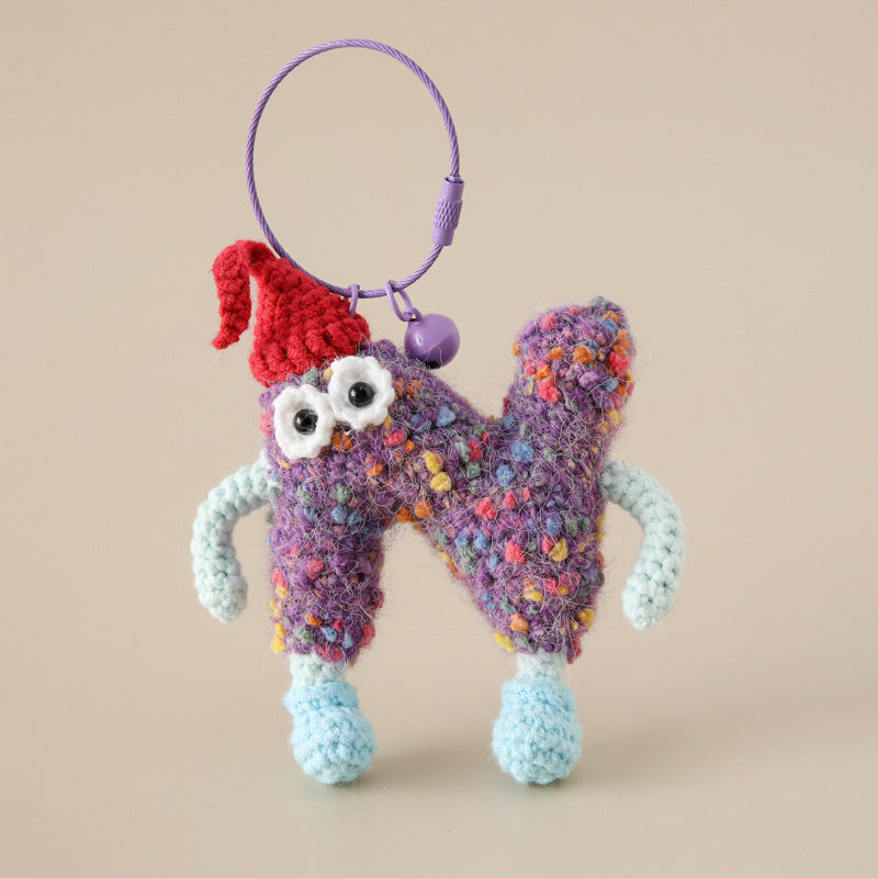 Alphabet Amigos Keychains Handmade Monogram Charms purple textured N with red hat and blue limbs