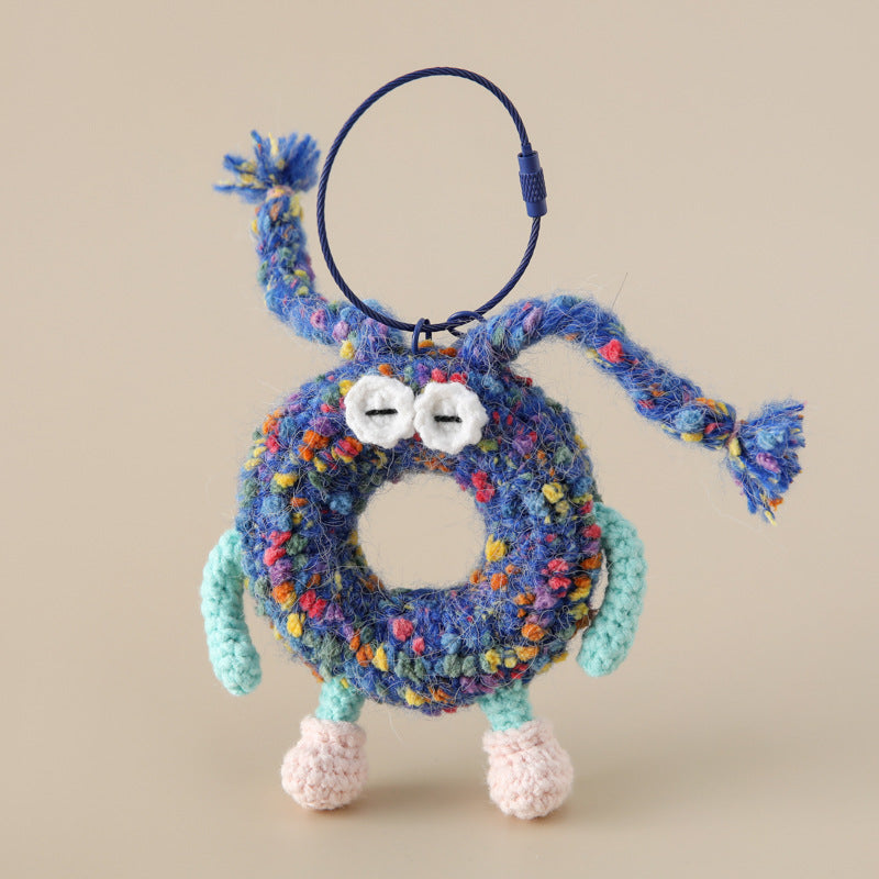 Alphabet Amigos Keychains - Handmade Monogram Charms colorful blue yarn character keychain with eyes and limbs
