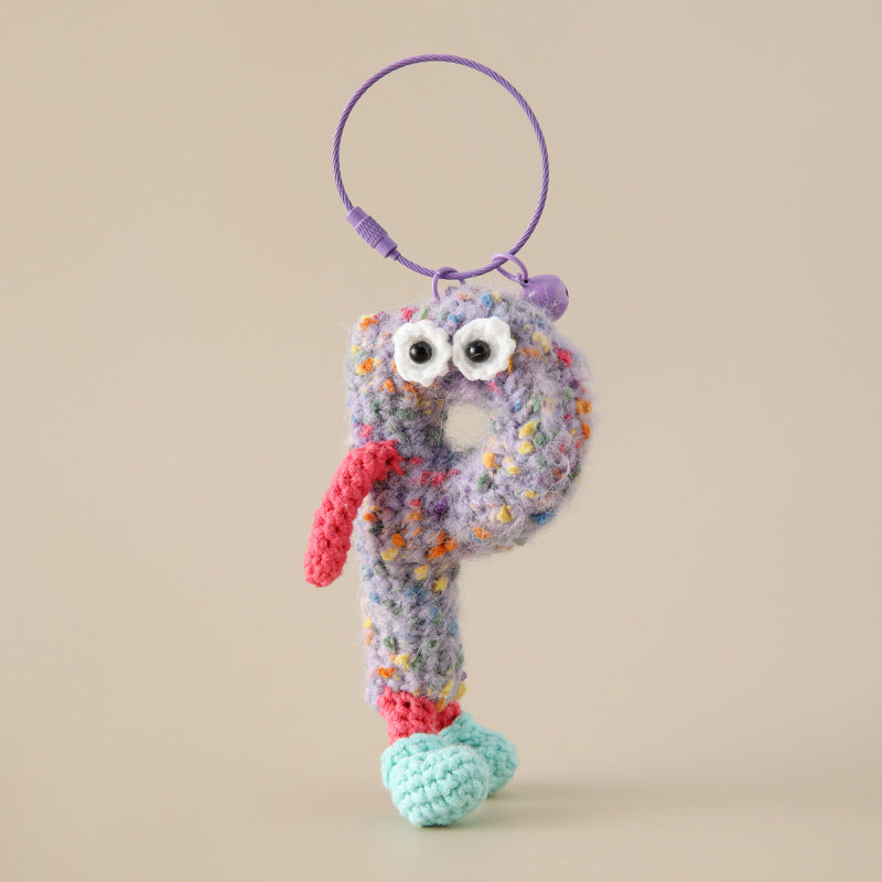 Alphabet Amigos Keychains - Handmade Monogram Charms crochet letter P keychain with colorful yarn details