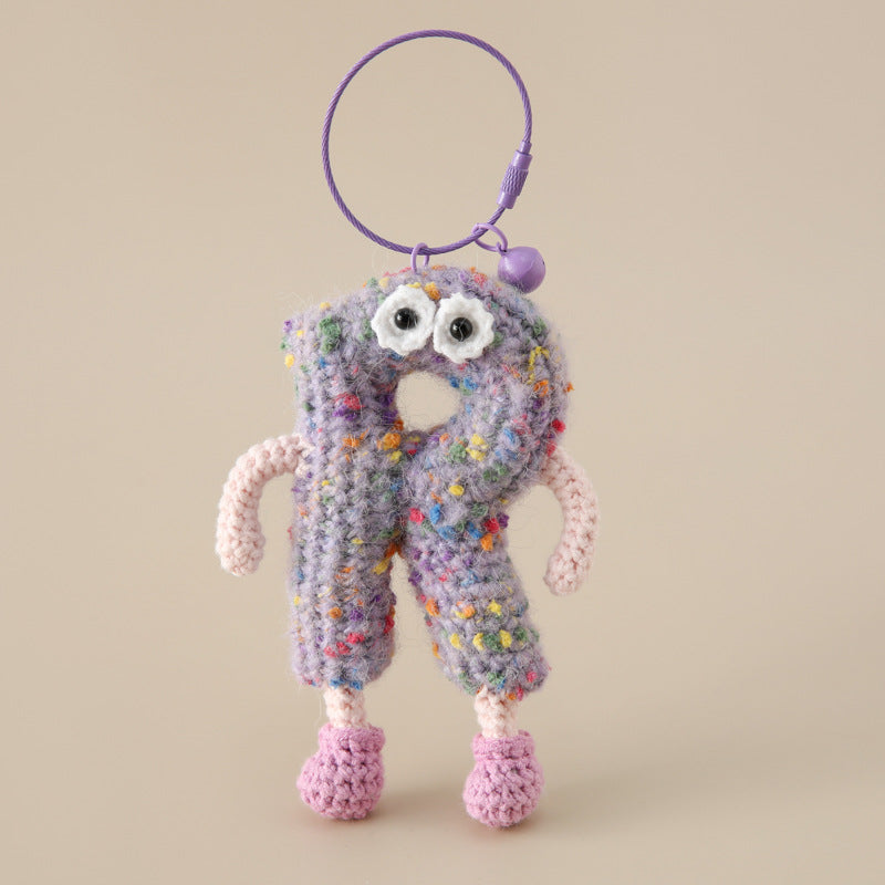 Alphabet Amigos Keychains - Handmade Monogram Charms purple R crochet character keychain with eyes and arms