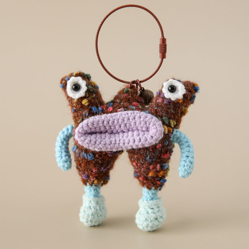 Alphabet Amigos Keychains handmade monogram charm with colorful knitted monster design and round metal ring