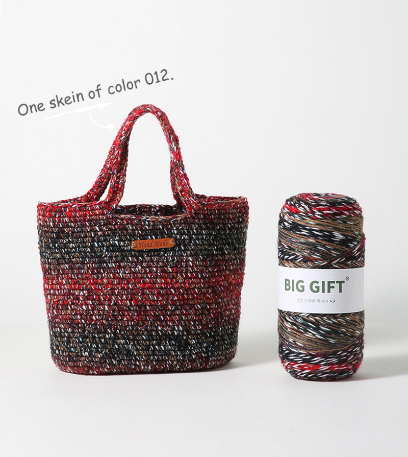 Handwoven crochet bag and skein of artisan wool blend for crochet in multicolor shades