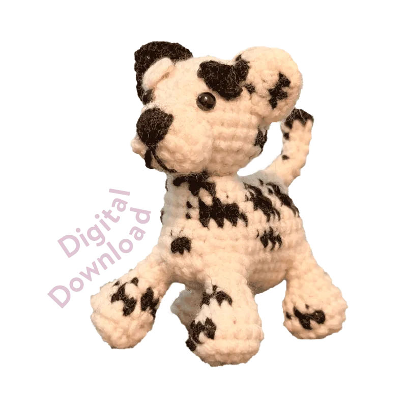 Cute handmade crochet Dalmatian dog pattern in white and black spots digital download