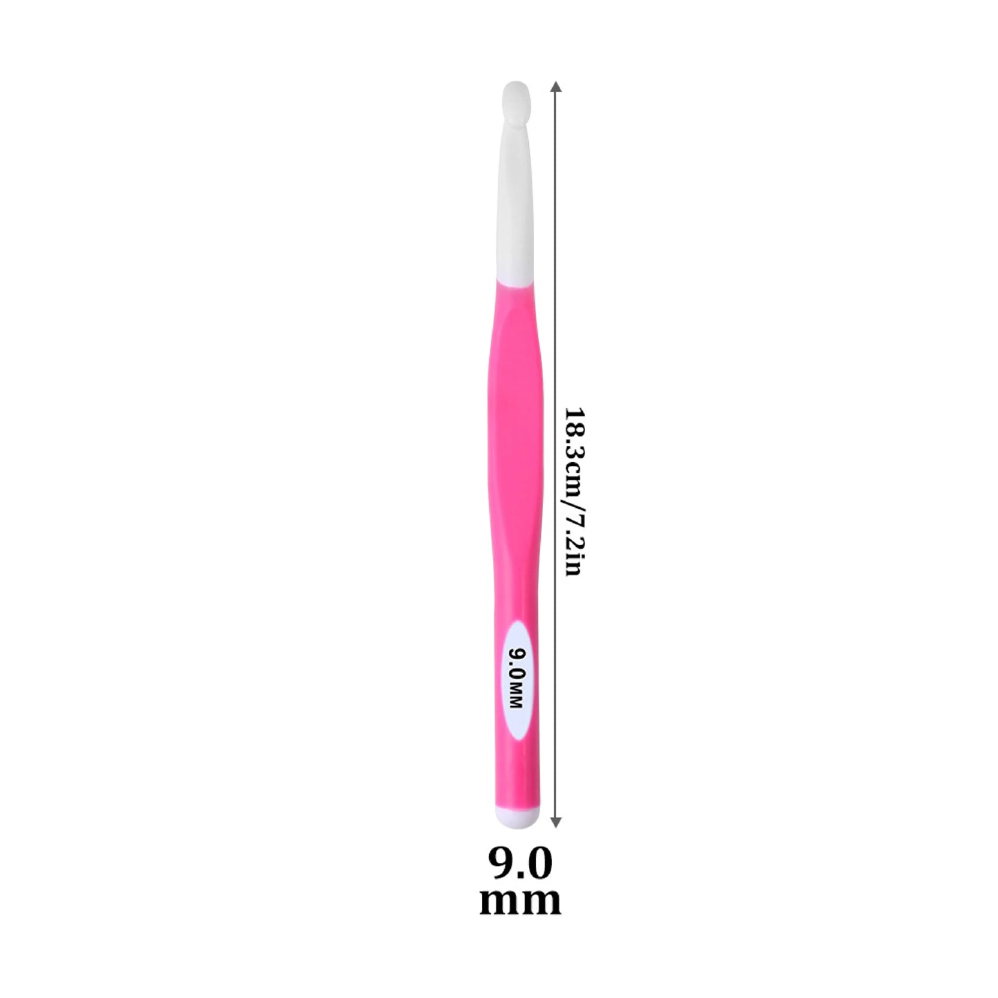 Ergonomic crochet hooks for bulky yarn 9.0 mm size pink handle with white tip 7.2 inch length