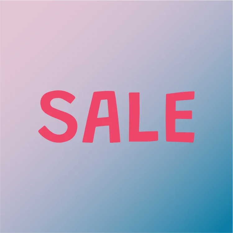 Sale sign promoting discounted crochet patterns on a gradient pink to blue background