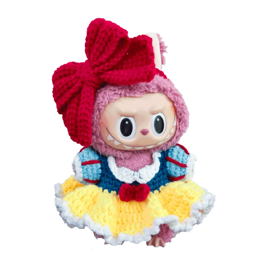 Cute doll wearing a colorful handmade outfit based on 17cm collectible doll clothes pattern by redbook