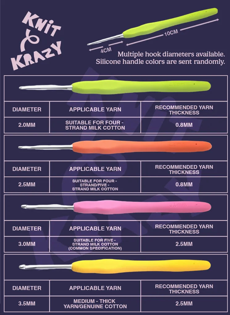 Knit Krazy 14 - Piece Ergonomic Crochet Hook Set | Metal Yarn Hooks for DIY Amigurumi and Sweater Knittin