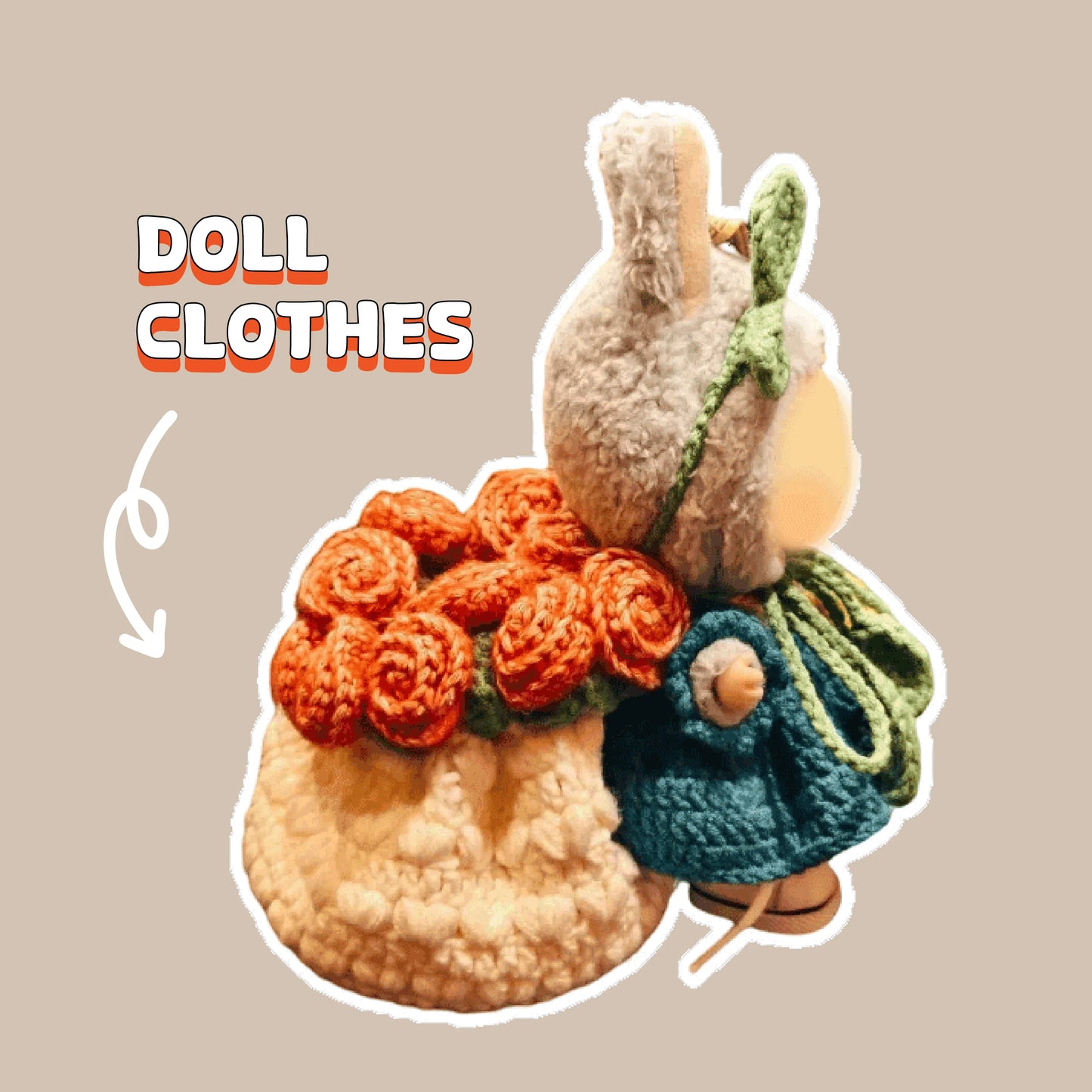 Crochet Diagram for a Crochet Outfit Pattern featuring detailed doll clothes with floral and dress designs