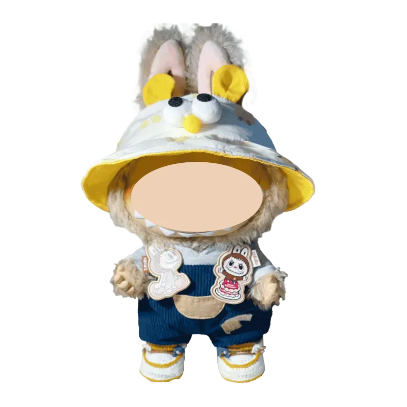 Plush doll wearing crochet shoes for 38cm plush dolls with cute outfit and yellow hat