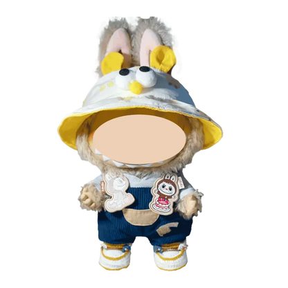 Plush doll wearing crochet shoes for 38cm plush dolls with cute outfit and yellow hat