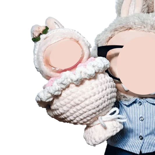 Handmade crochet tiger costume on doll showcasing digital crochet bouquet pattern for creative projects