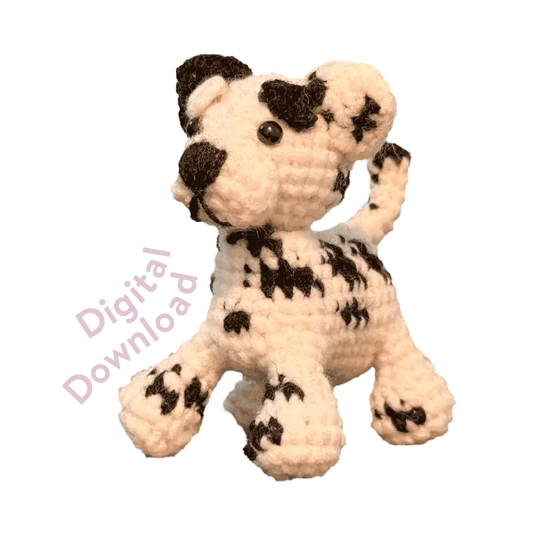 Cute handmade crochet Dalmatian dog pattern in white and black spots digital download