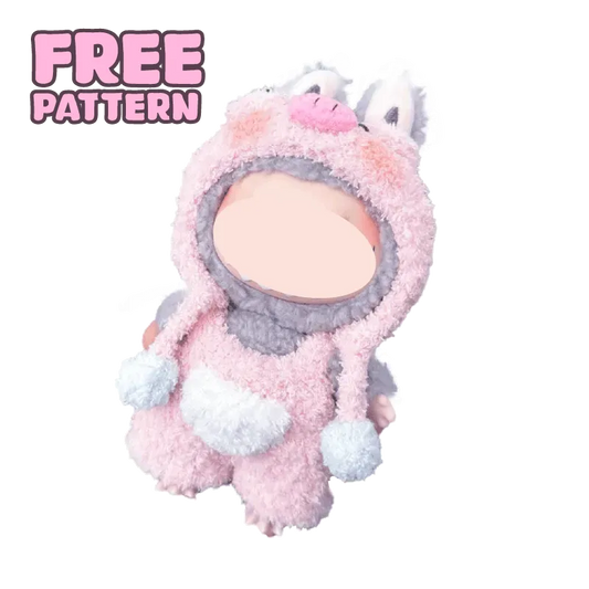Free-17cm collectible doll clothes crochet pink and gray fluffy animal costume with hood and ears