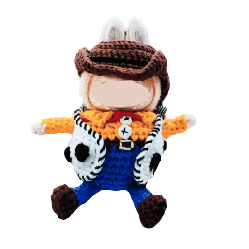 Crochet Woody doll bag pattern featuring a cowboy hat and colorful western outfit handmade by redbook