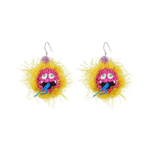 Handmade floral snake earrings in purple and white with colorful beaded details by 小黄香蕉