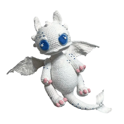 Handmade Toothless crochet gift white dragon with blue eyes and pink claws by redbook