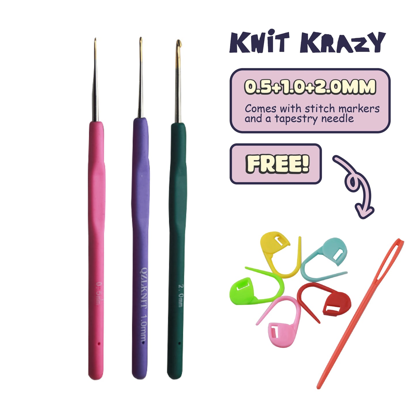 Knit Krazy 14 - Piece Ergonomic Crochet Hook Set | Metal Yarn Hooks for DIY Amigurumi and Sweater Knittin