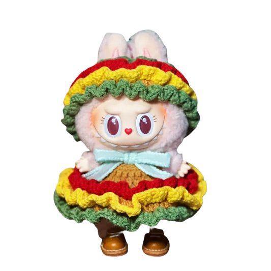 Redbook plush doll burger costume DIY with cute character wearing colorful burger outfit and boots