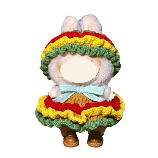 White plush doll dressed in a bunny outfit showcasing plush doll burger costume DIY by redbook